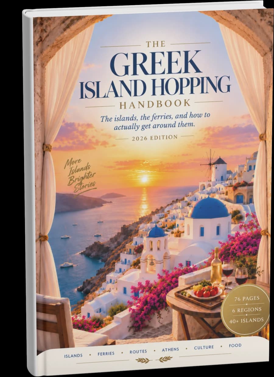 The Greek Island Hopping Handbook, shown as a printed book.